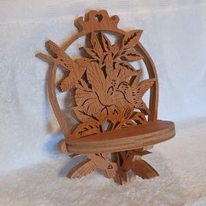 Handcrafted wooden shelf hummingbird design unfinished shelf